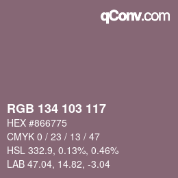 Color code: RGB 134 103 117 | qconv.com