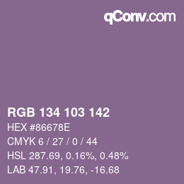 Color code: RGB 134 103 142 | qconv.com