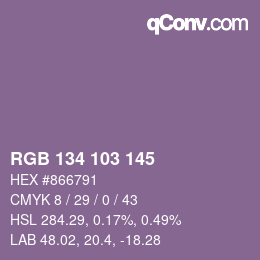 Color code: RGB 134 103 145 | qconv.com