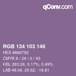 Color code: RGB 134 103 146 | qconv.com