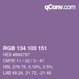 Color code: RGB 134 103 151 | qconv.com