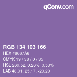 Color code: RGB 134 103 166 | qconv.com