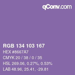 Color code: RGB 134 103 167 | qconv.com