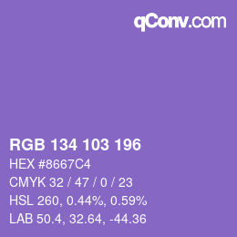 カラーコード: RGB 134 103 196 | qconv.com