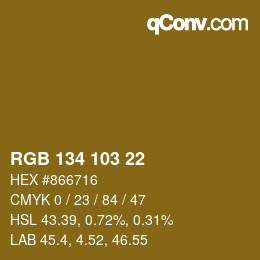 カラーコード: RGB 134 103 22 | qconv.com
