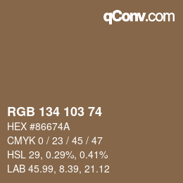 Color code: RGB 134 103 74 | qconv.com