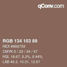 カラーコード: RGB 134 103 89 | qconv.com