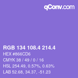 カラーコード: RGB 134 108.4 214.4 | qconv.com