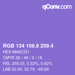 カラーコード: RGB 134 108.8 209.4 | qconv.com