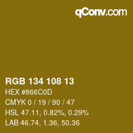 カラーコード: RGB 134 108 13 | qconv.com