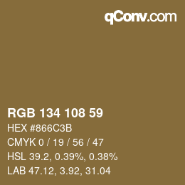 Color code: RGB 134 108 59 | qconv.com