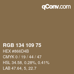 Color code: RGB 134 109 75 | qconv.com