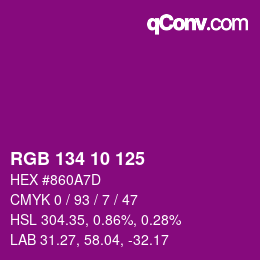 カラーコード: RGB 134 10 125 | qconv.com