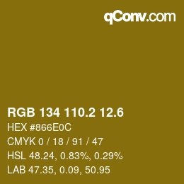 カラーコード: RGB 134 110.2 12.6 | qconv.com