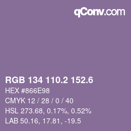 カラーコード: RGB 134 110.2 152.6 | qconv.com