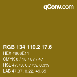 カラーコード: RGB 134 110.2 17.6 | qconv.com