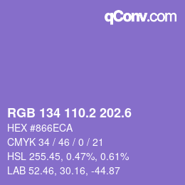 カラーコード: RGB 134 110.2 202.6 | qconv.com