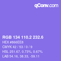 カラーコード: RGB 134 110.2 232.6 | qconv.com