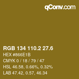 カラーコード: RGB 134 110.2 27.6 | qconv.com