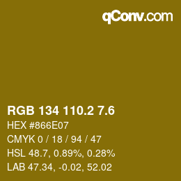 カラーコード: RGB 134 110.2 7.6 | qconv.com
