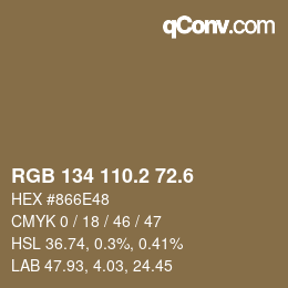 カラーコード: RGB 134 110.2 72.6 | qconv.com