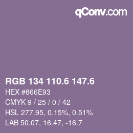 カラーコード: RGB 134 110.6 147.6 | qconv.com