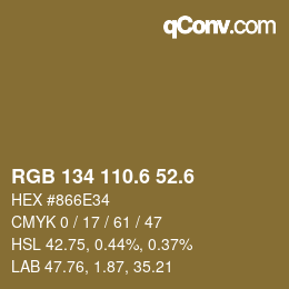 カラーコード: RGB 134 110.6 52.6 | qconv.com