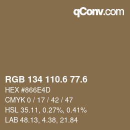 カラーコード: RGB 134 110.6 77.6 | qconv.com