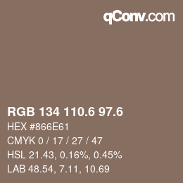 カラーコード: RGB 134 110.6 97.6 | qconv.com