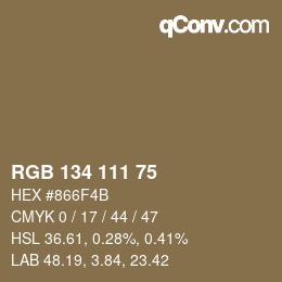 Color code: RGB 134 111 75 | qconv.com