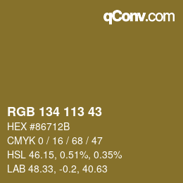 Color code: RGB 134 113 43 | qconv.com