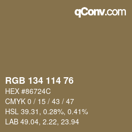 颜色代码: RGB 134 114 76 | qconv.com