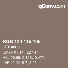 Color code: RGB 134 115 105 | qconv.com