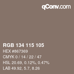 Color code: RGB 134 115 105 | qconv.com