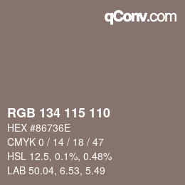 カラーコード: RGB 134 115 110 | qconv.com