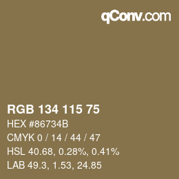 Color code: RGB 134 115 75 | qconv.com