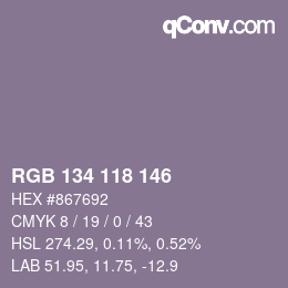 カラーコード: RGB 134 118 146 | qconv.com