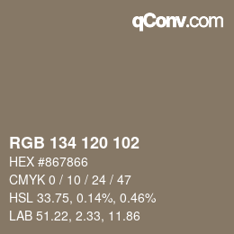 颜色代码: RGB 134 120 102 | qconv.com