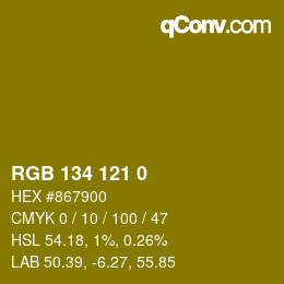 Color code: RGB 134 121 0 | qconv.com