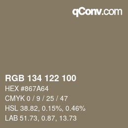 Color code: RGB 134 122 100 | qconv.com