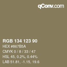 颜色代码: RGB 134 123 90 | qconv.com