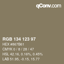 カラーコード: RGB 134 123 97 | qconv.com