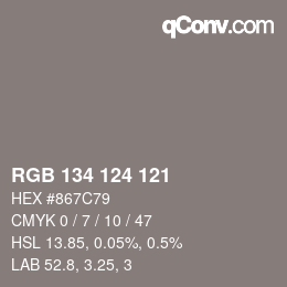カラーコード: RGB 134 124 121 | qconv.com