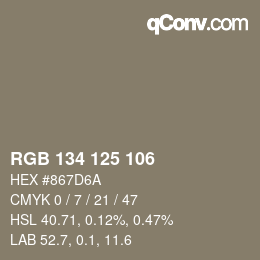 Color code: RGB 134 125 106 | qconv.com