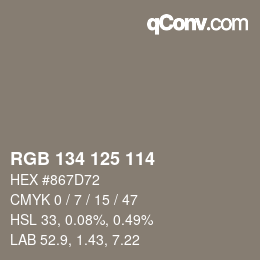 Color code: RGB 134 125 114 | qconv.com