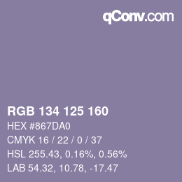 Color code: RGB 134 125 160 | qconv.com