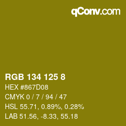 カラーコード: RGB 134 125 8 | qconv.com