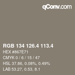 カラーコード: RGB 134 126.4 113.4 | qconv.com
