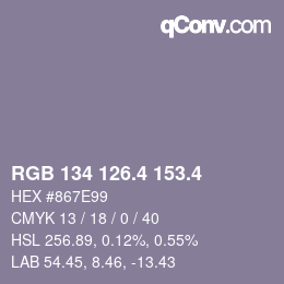カラーコード: RGB 134 126.4 153.4 | qconv.com