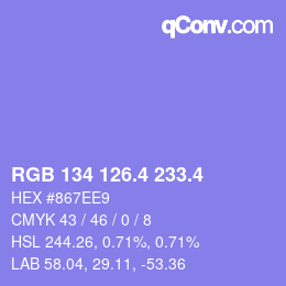 カラーコード: RGB 134 126.4 233.4 | qconv.com